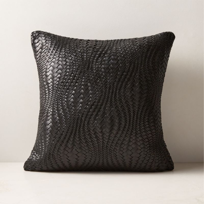 Flow Woven Black Leather Throw Pillow with Down-Alternative Insert 18'' | CB2 | CB2