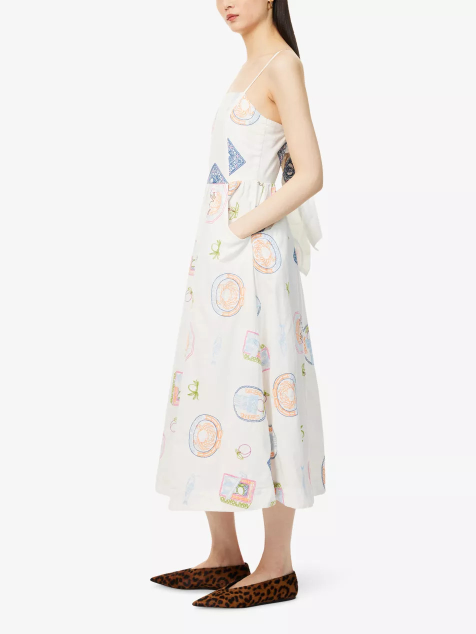 Apron Embroidered Cotton and Linen Midi Dress | Selfridges