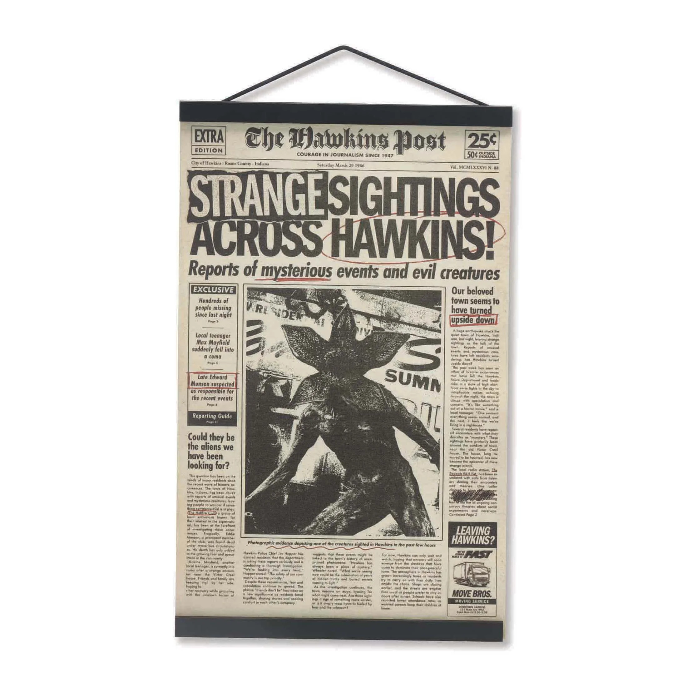 Stranger Things Newspaper Canvas Banner with Wood Slats and Black Rope Hanger 20" | Walmart (US)