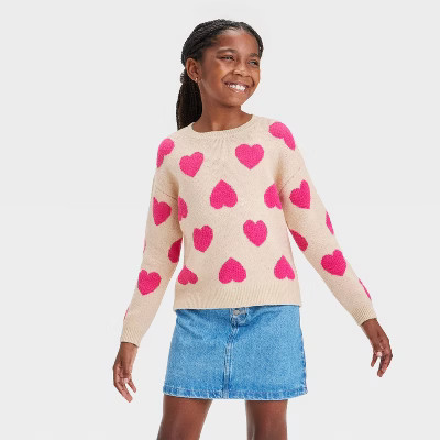 Girls' 'Heart' Pullover Sweater - Cat & Jack™ Oatmeal L | Target
