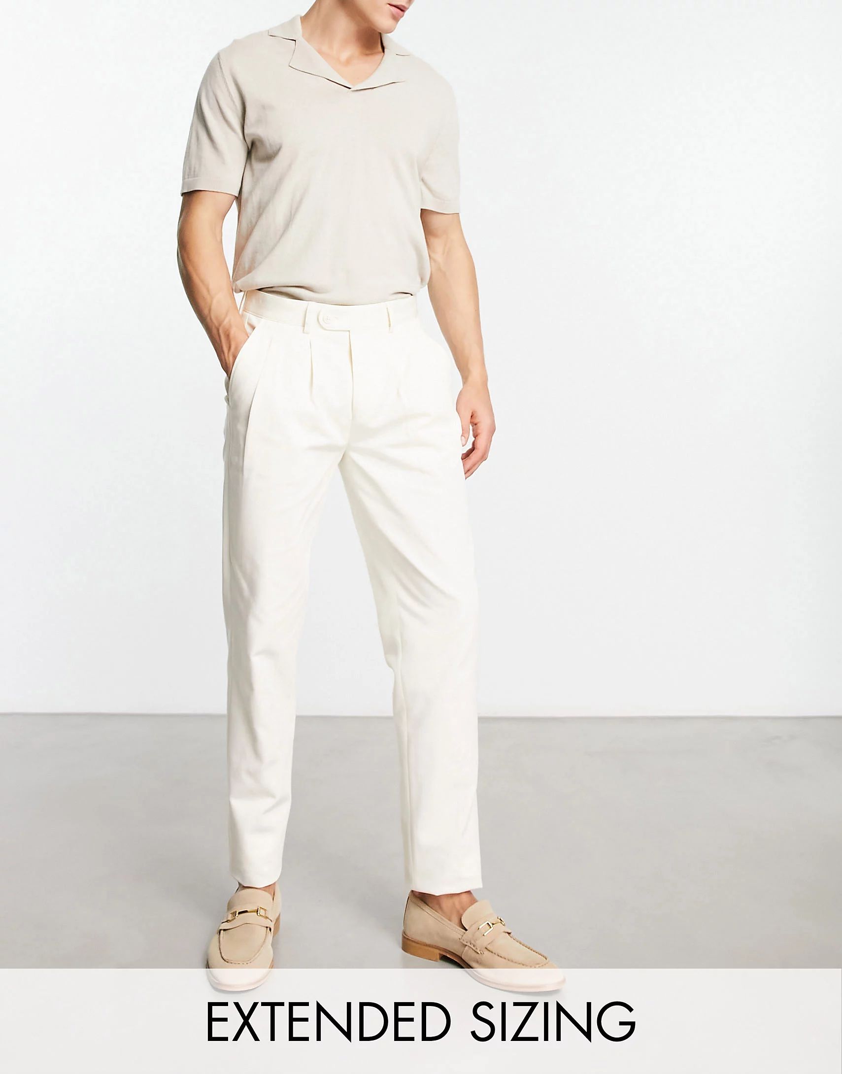 Noak slim premium cotton twill chino trousers in off white | ASOS (Global)