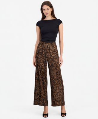 Women's Satin Wide-Leg Animal-Print Pants | Macy's