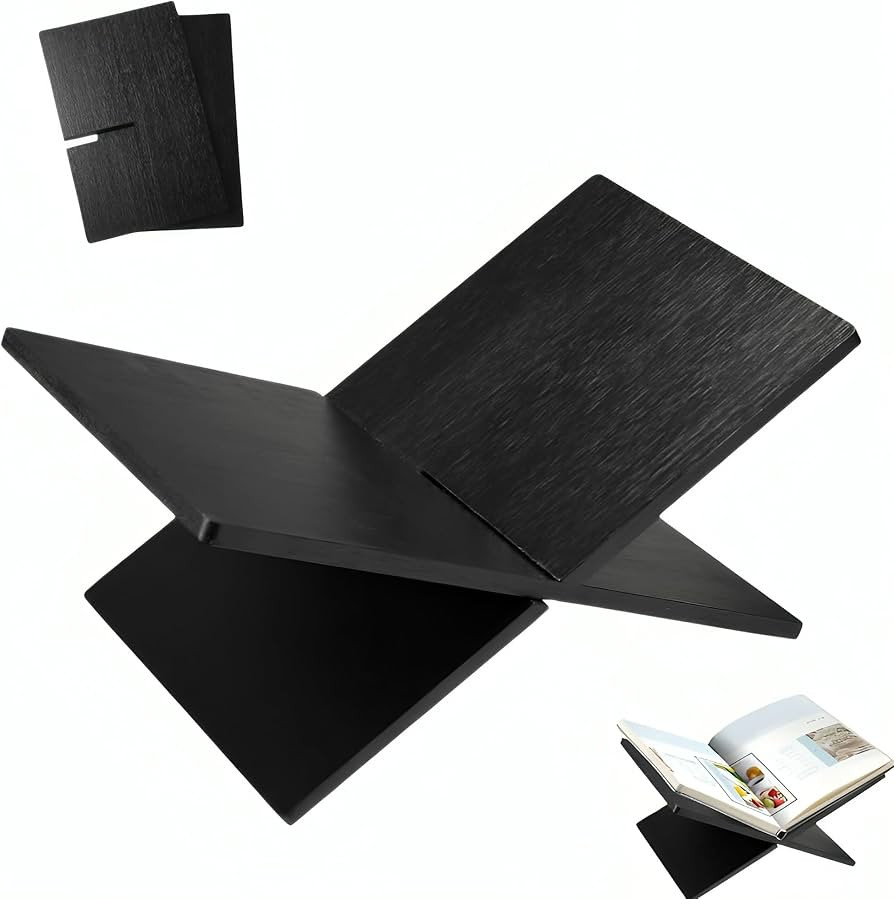 Solid Wood Book Stand - Large Cross Frame Black Oak Wooden Book Holder & Display for Coffee Table... | Amazon (US)