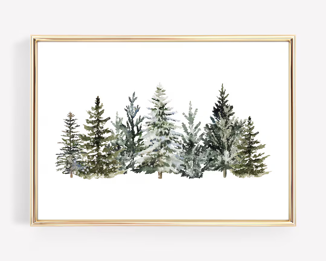 christmas tree print | winter landscape | pine tree art | farmhouse christmas wall art | winter w... | Etsy (US)
