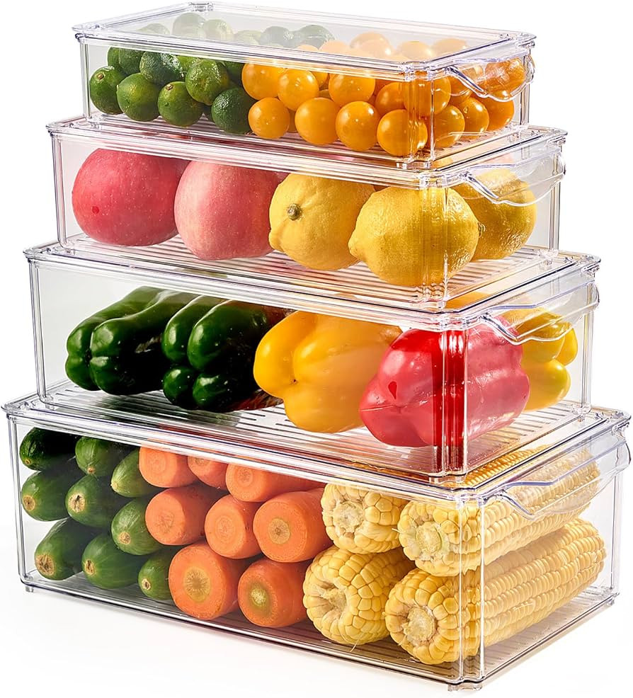 Luckore 4 Piece Refrigerator Organizer Bins, Clear Fridge Organizers and Storage, Stackable with ... | Amazon (US)
