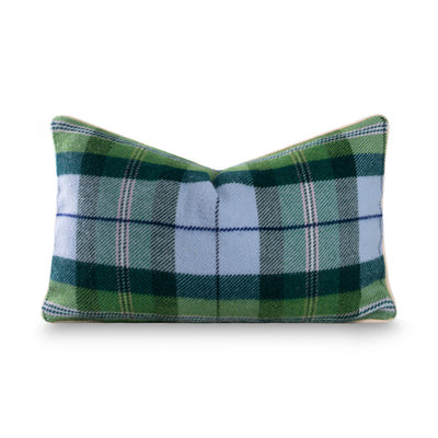 Rosela Pastel Tartan, Merino Wool Coastal Pillow Cover, Dusty Blue Green, 12"x20" | Hofdeco