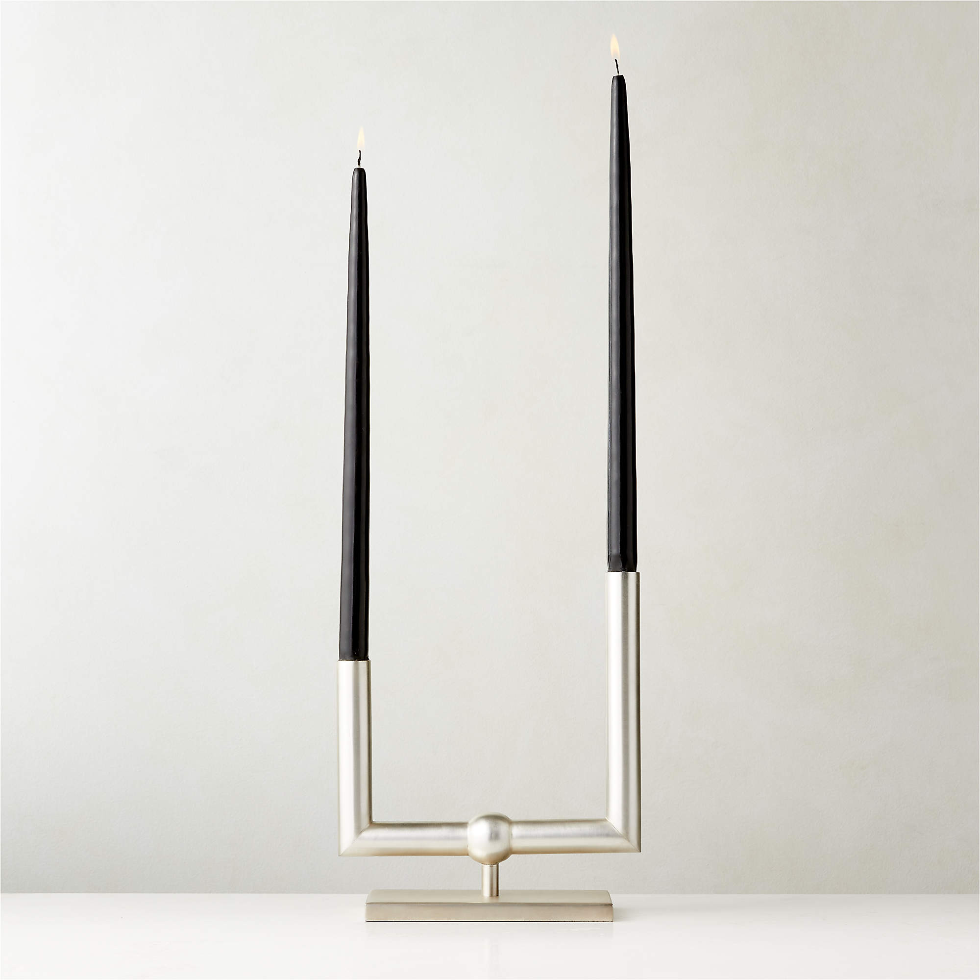 Coraline Silver-Plated Double Modern Taper Candle Holder | CB2 | CB2