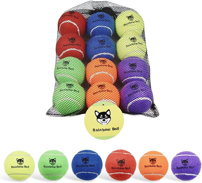 PIKASEN Rainbow Tennis Balls for Dogs 2.5" or 2.3" Size 12 Pack 6 Bright Colours Interactive Dog ... | Amazon (US)