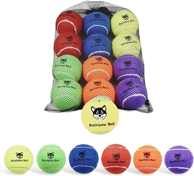 PIKASEN Rainbow Tennis Balls for Dogs 2.5" or 2.3" Size 12 Pack 6 Bright Colours Interactive Dog ... | Amazon (US)