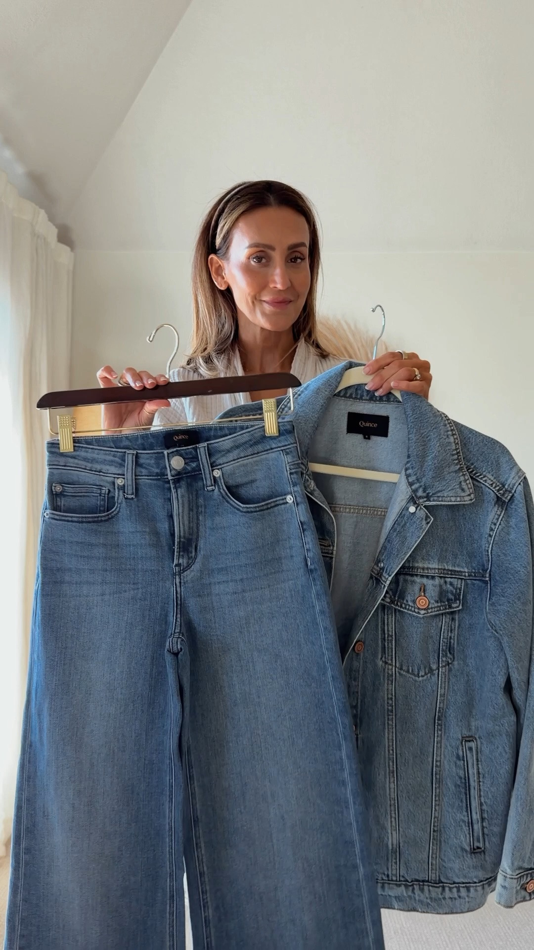 one pair of premium jeans and two staple jackets to take your spring wardrobe to a next level capsule! Size small in jackets and 25 on the jeans. @Quince #QuincePartner