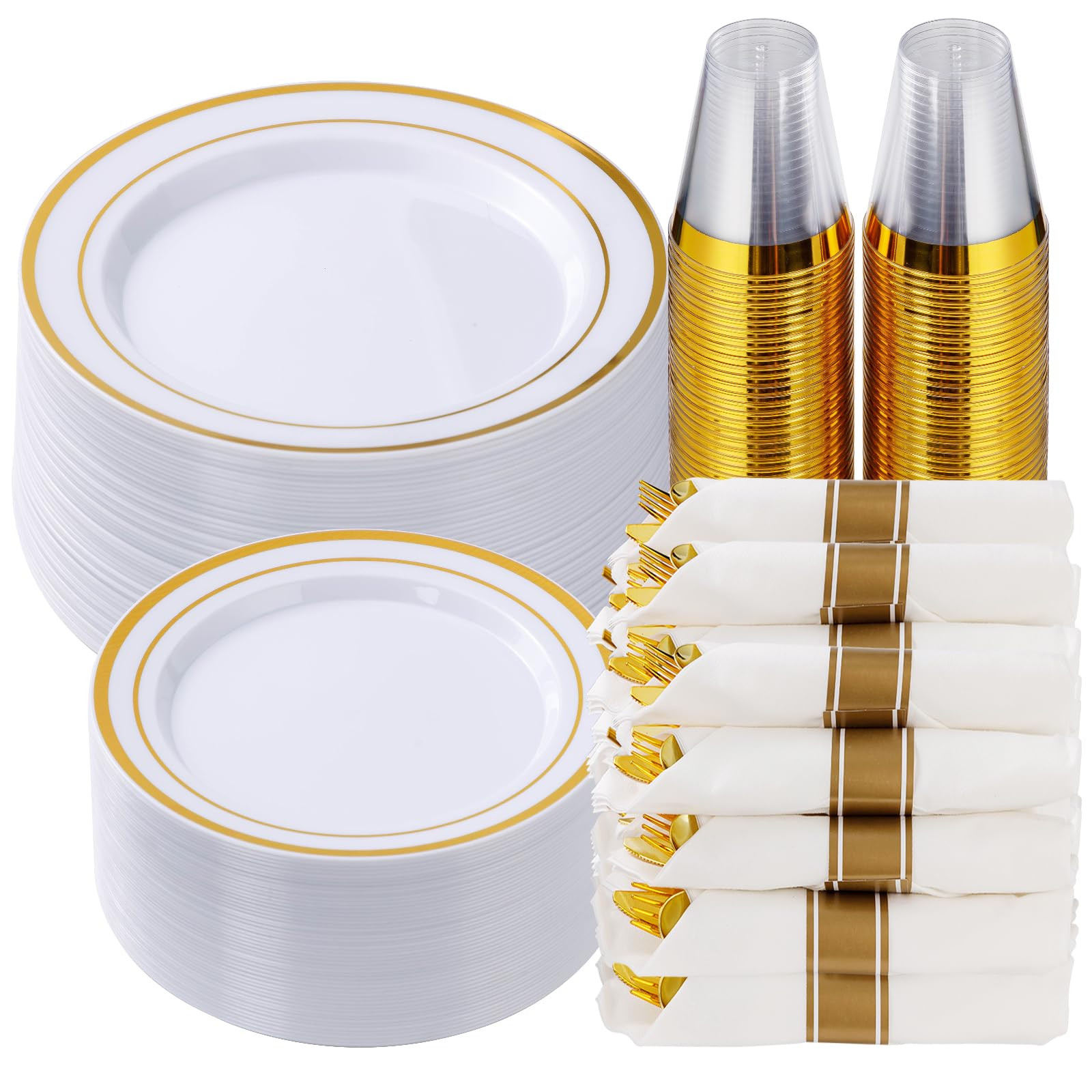 Goodluck 350 Piece Gold Plastic Dinnerware Set for 50 Guests, Fancy Disposable Plates for Party, ... | Amazon (US)