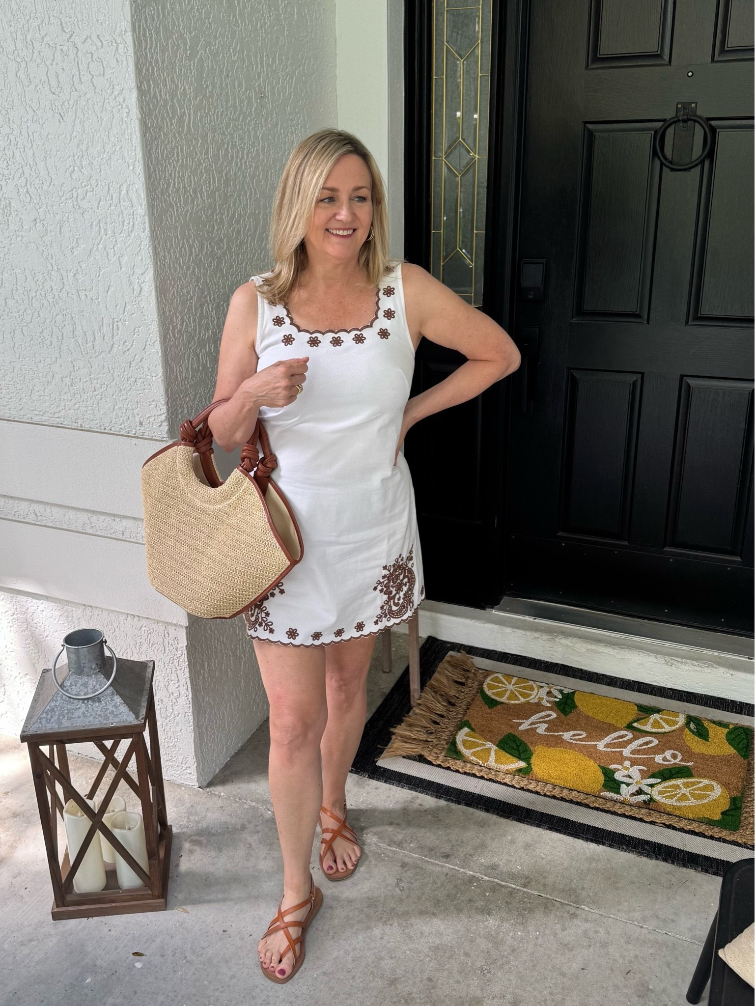 Summer outfit 
Sandals, summer dress, lemon doormat

#LTKootd #LTKdayinmylife #LTKSeasonal