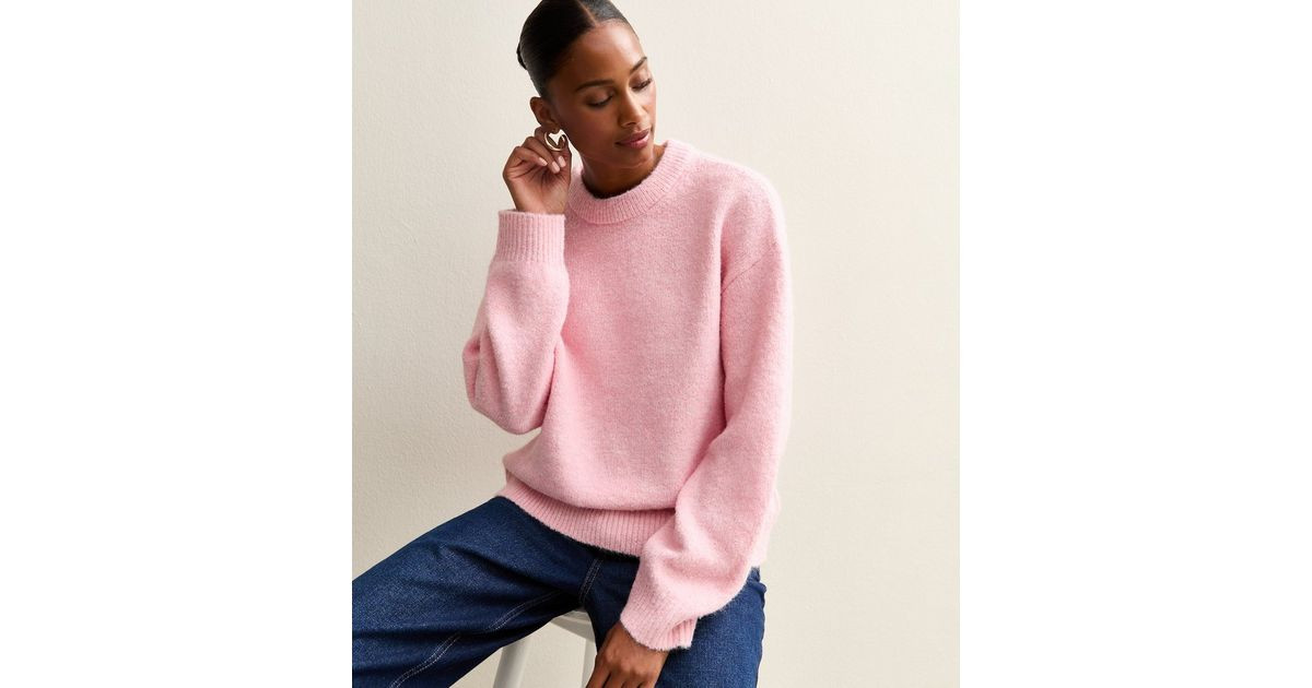 Pink Crew Neck Oversized Textured Knit Jumper | New Look | New Look (UK)