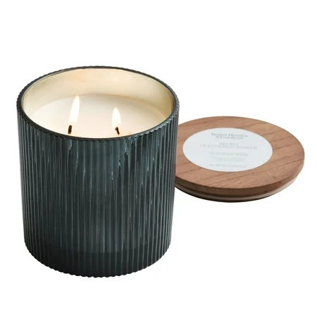 Better Homes & Gardens Warm Leathered Amber Scented 2 Cotton Wicks Ribbed Mercury Glass Jar Candle with Wooden Lid 12oz | Walmart (US)