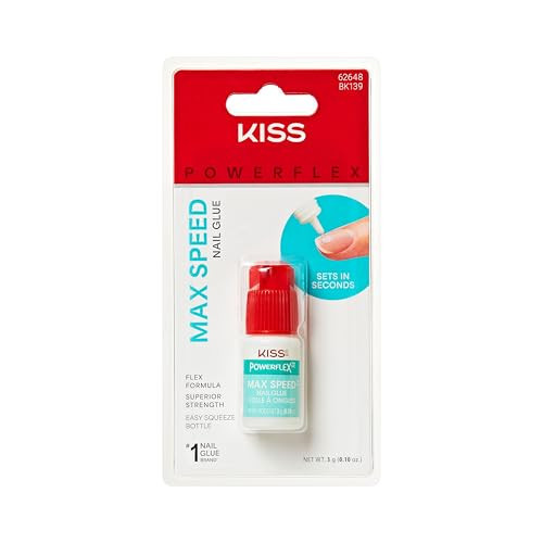 KISS PowerFlex Maximum Speed Nail Glue - Fast Drying Adhesive for Glue-On Nails & Repairs with Nozzle Tip Applicator, Ideal for Tips & Wraps, Net Wt. 0.10 oz (3g) | Amazon (US)