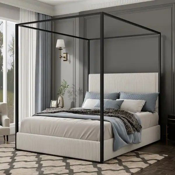 Modern Luxury Metal Canopy Bed with Tall Upholstered Headboard & Four Poster | Bed Bath & Beyond
