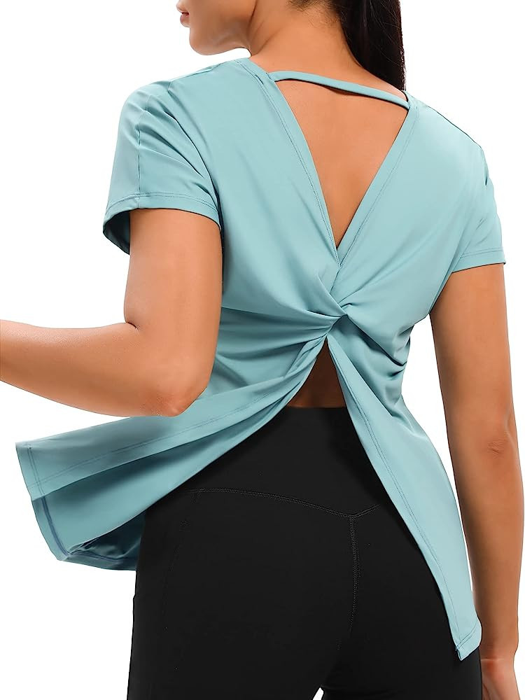 Heathyoga Workout T Shirts for Women V Neck T Shirts for Women Open Back Women's Workout Tops Wom... | Amazon (US)