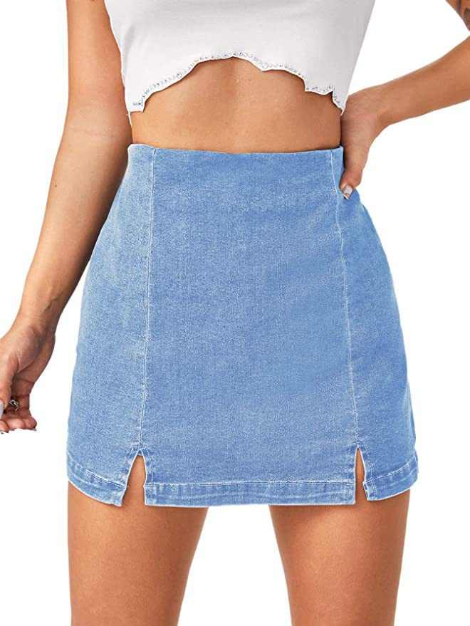 Floerns Women's Casual Split Hem High Waist Denim Skirt Shorts | Amazon (US)