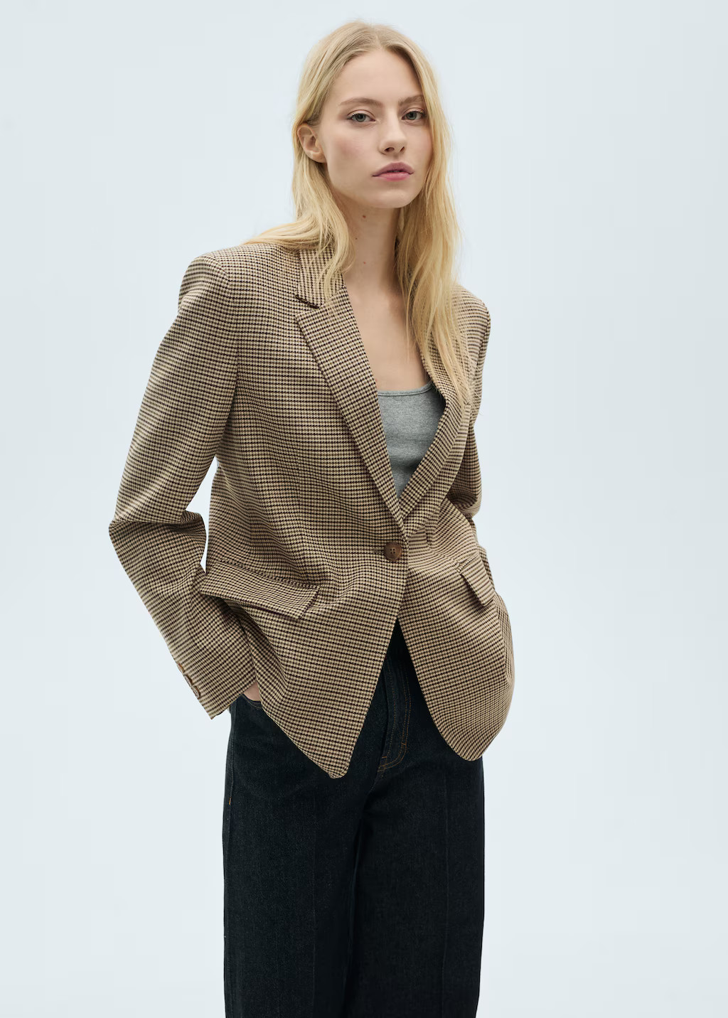 Straight-fit micro-houndstooth jacket - Women | MANGO USA | Mango (US/MX/AU)