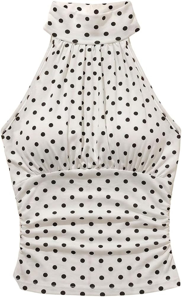 SOLY HUX Women's Polka Dots Halter Tops Y2k Sleeveless Ruched Fitted Summer Going Out Crop Top | Amazon (US)
