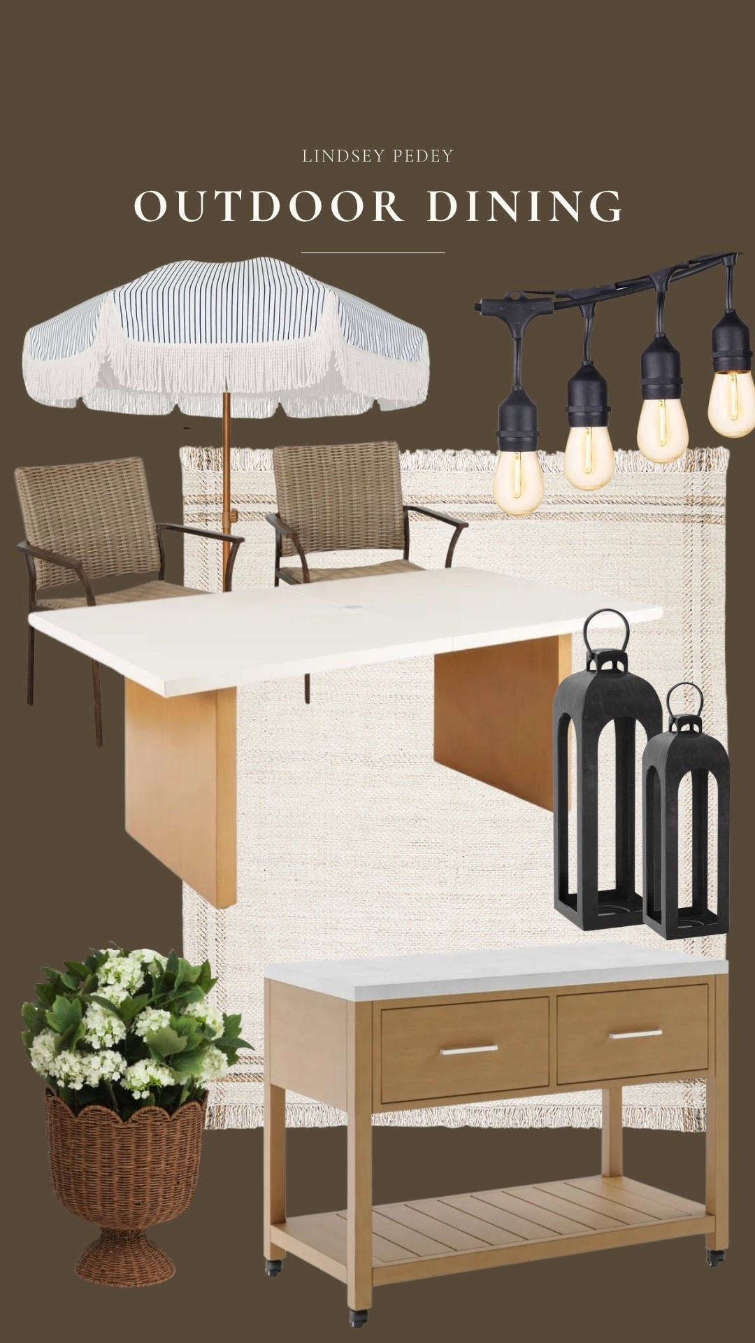 Outdoor dining 🤍

Outdoor furniture, outdoor dining set, outdoor umbrella, lanterns, bistro lights, woven planter and faux hydrangeas, outdoor rug, outdoor inspo

#LTKSeasonal #LTKHome