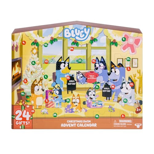 Bluey's 2025 Christmas Swim Advent Calendar, Very Festive Bluey Surprise Pack Has 24 Surprises Behind 24 Different Windows, Includes 3 Christmas Swim Figures, 18 Accessories and 3 Stickers To Reveal | Amazon (US)