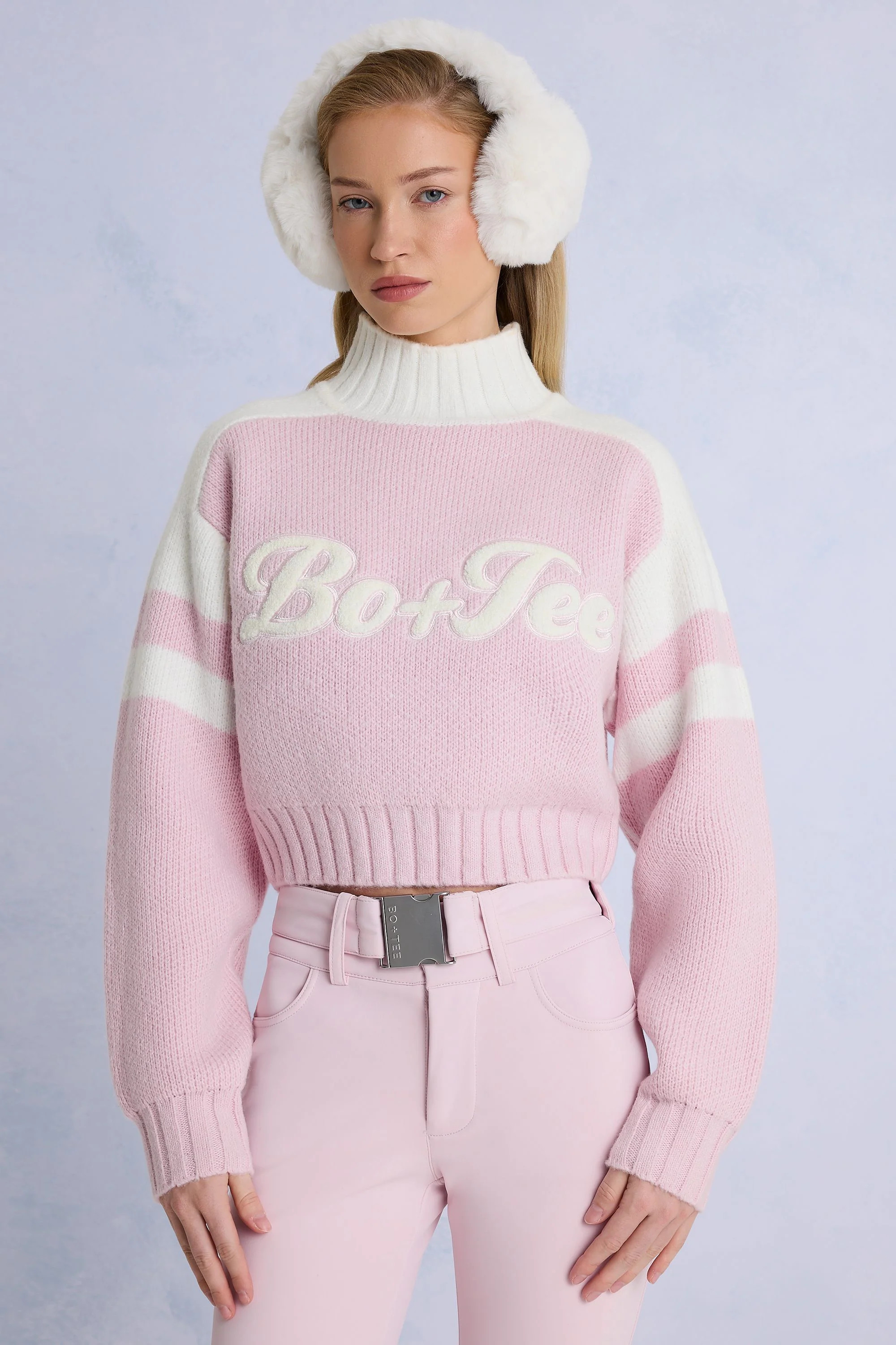 Knit Logo Cropped Jumper in Powder Pink | Oh Polly