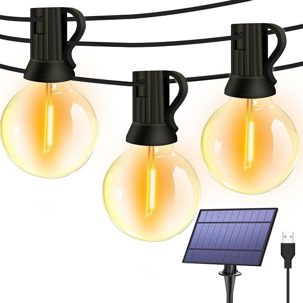 HEDYNSHINE 50Ft Solar Outdoor String Lights,G40 Patio Lights,4 light modes waterproof chandelier ... | Amazon (US)