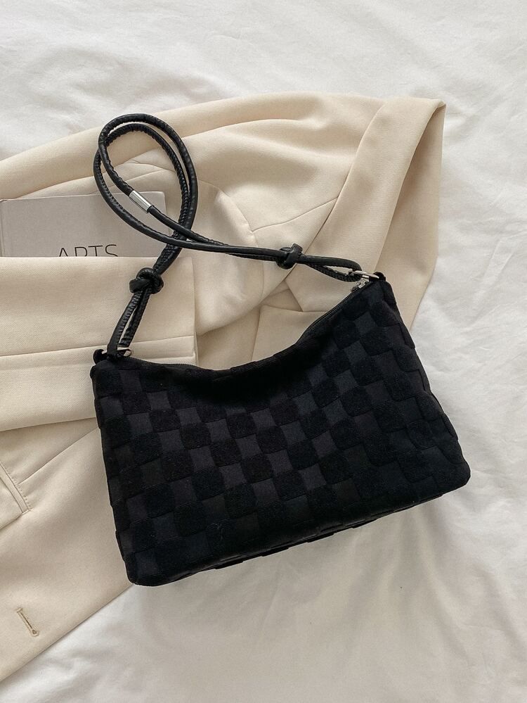 Plaid Pattern Zipper Hobo Bag | SHEIN