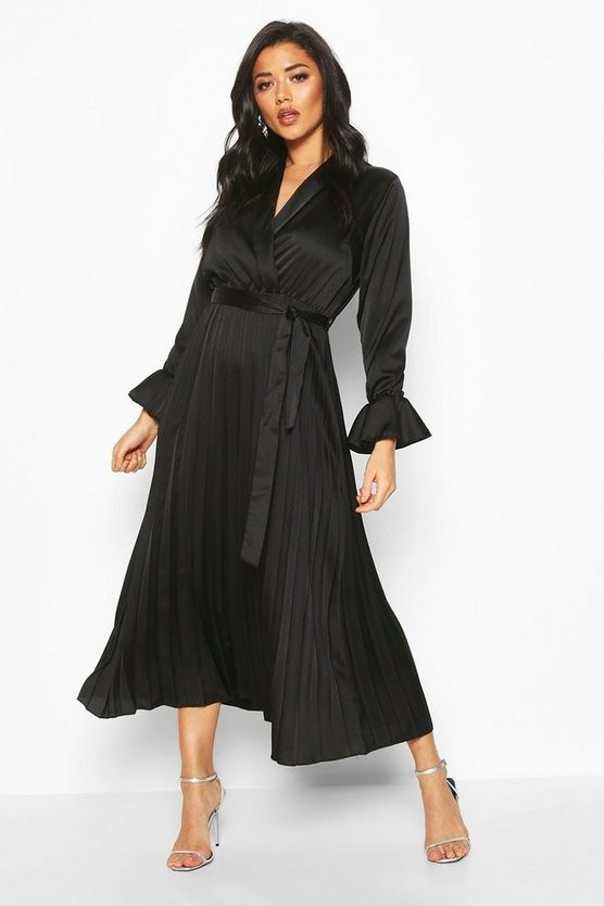 Satin Pleated Midaxi Dress | Boohoo.com (US & CA)