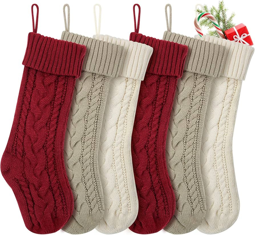 KaKaPops Christmas Stockings, 6 Pack 18 Inches Knit Christmas Stockings Cable Knitted Xmas Hangin... | Amazon (US)