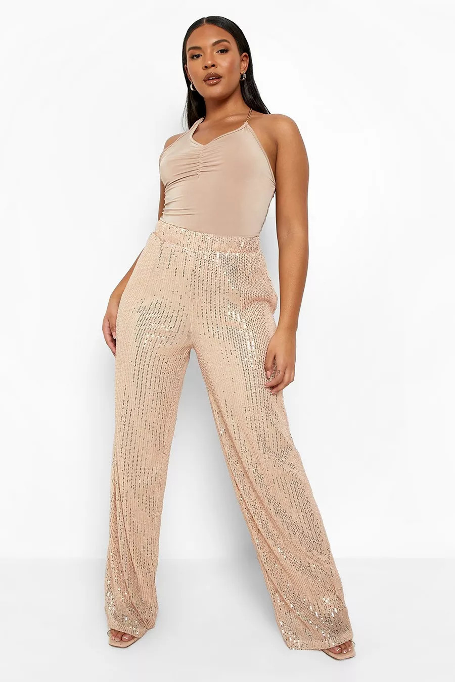 Plus Sequin Slim Wide Leg Pants | Boohoo.com (US & CA)