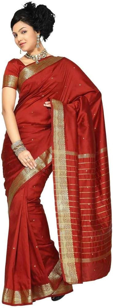 Sanskruti India Womens Indian Ethnic Traditional Banarasi Art Silk Saree Sari Wrap Fabric Dress D... | Amazon (US)