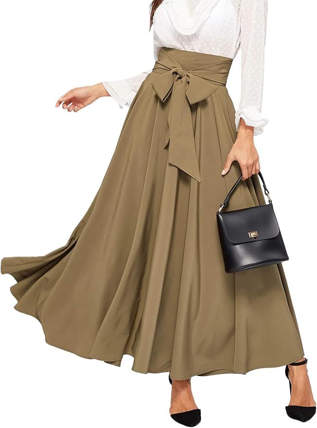 SweatyRocks Women's Elegant High Waist Skirt Tie Front Pleated Maxi Skirts | Amazon (US)