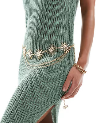 South Beach celestial multi layer metal belt in gold | ASOS (Global)