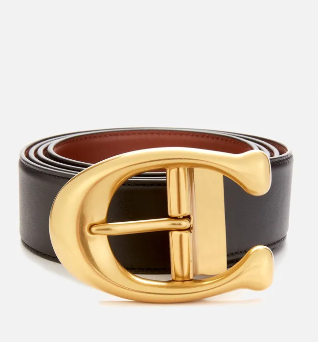 Coach Men's 38Mm Signature Buckle Belt In Glovetan Leather - Black/Saddle | Coggles (Global)