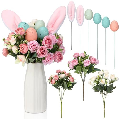 Suncalla 9 Pcs Easter Flowers Arrangement Stems with Bunny Ears Easter Eggs and Flowers 13.8 in for Vase Fillers Spring Table Centerpiece Decor Floral Branches Picks and Sprays for Home Party Decor | Amazon (US)