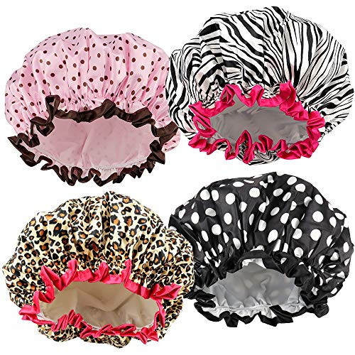 TCOTBE 4 Pieces Shower Cap for Women, Elastic and Reusable, Environmental Protection Hair Bath Caps, Double Waterproof Layers Bathing Hat | Amazon (US)