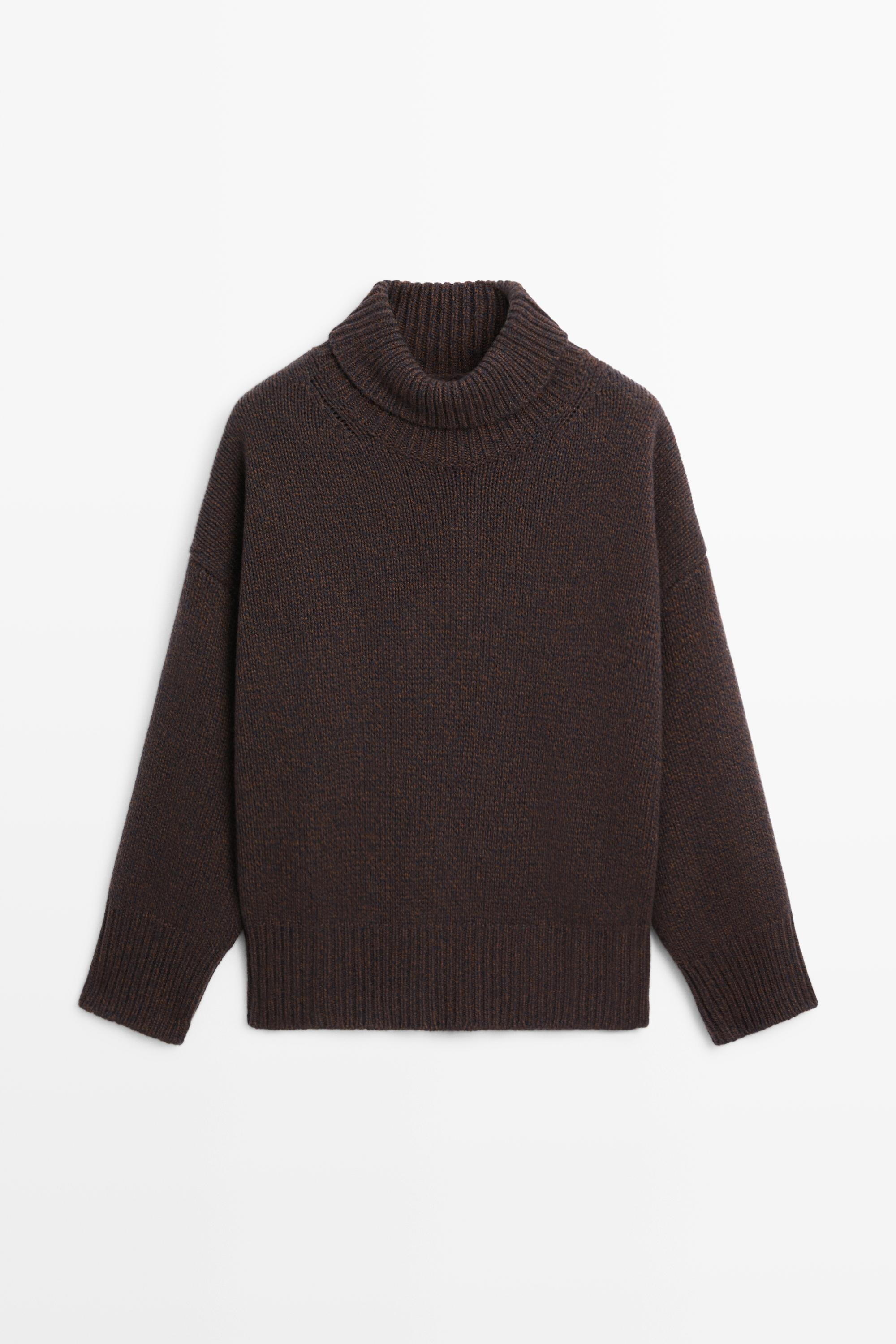 100% wool oversize knit sweater - BROWN | Massimo Dutti UK