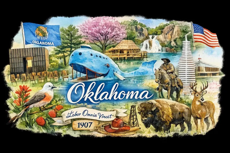Oklahoma Watercolor State Pride Design | Western Heritage, Landmarks (digital Download) - Etsy | Etsy (Global)