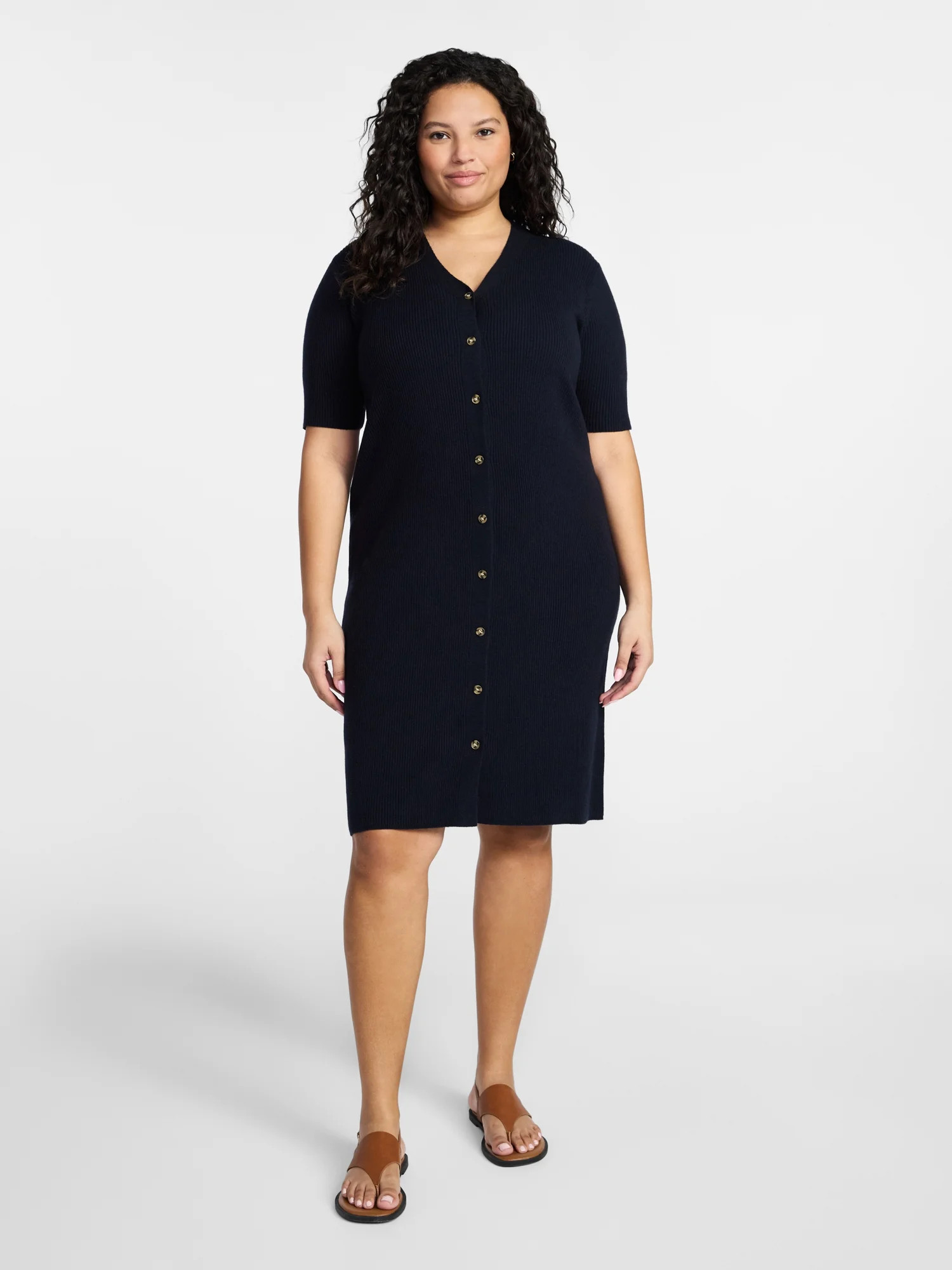 Terra & Sky Women’s Plus Fine Gauge Rib Knit Dress, Sizes 0X-5X | Walmart (US)