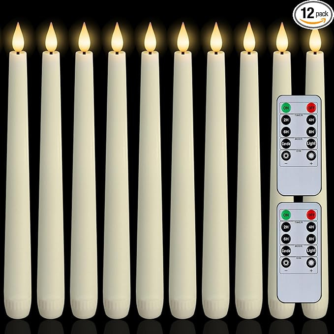 Homemory 12 Pcs Waxy Flameless Taper Candles with Remote, Led Flameless Candlesticks Classic Tall... | Amazon (US)