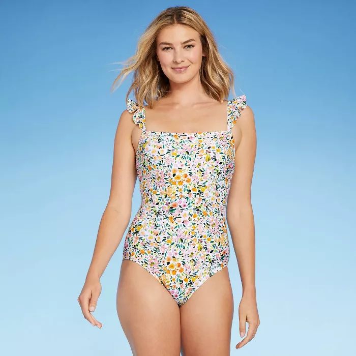 Women's Ditzy Ruffle Shoulder Medium Coverage One Piece Swimsuit - Kona Sol™ Multi | Target
