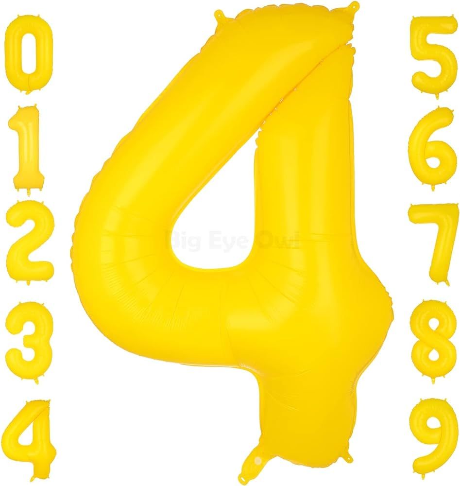 40 Inch Large Yellow Number 4 Foil Balloons Helium Big Mylar 4th Balloon for Honey Bee Lemon Birt... | Amazon (US)