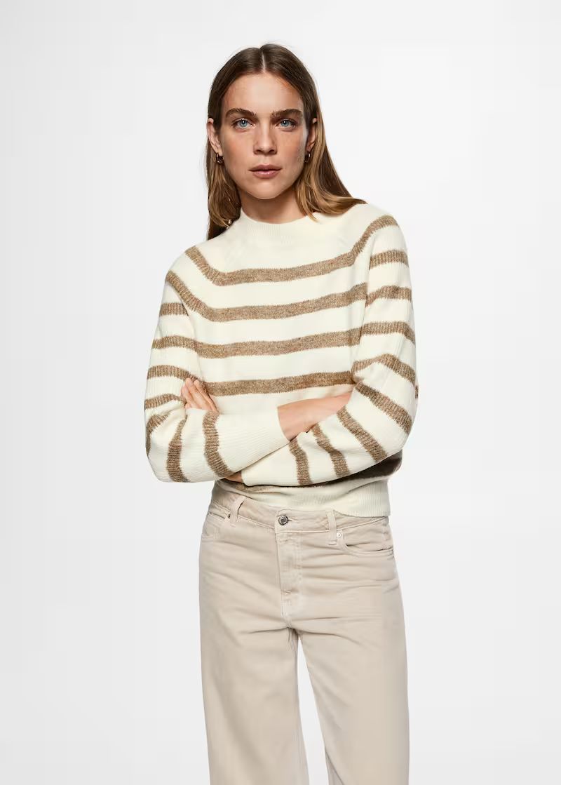 Stripe-print sweater with Perkins neck | MANGO (US)