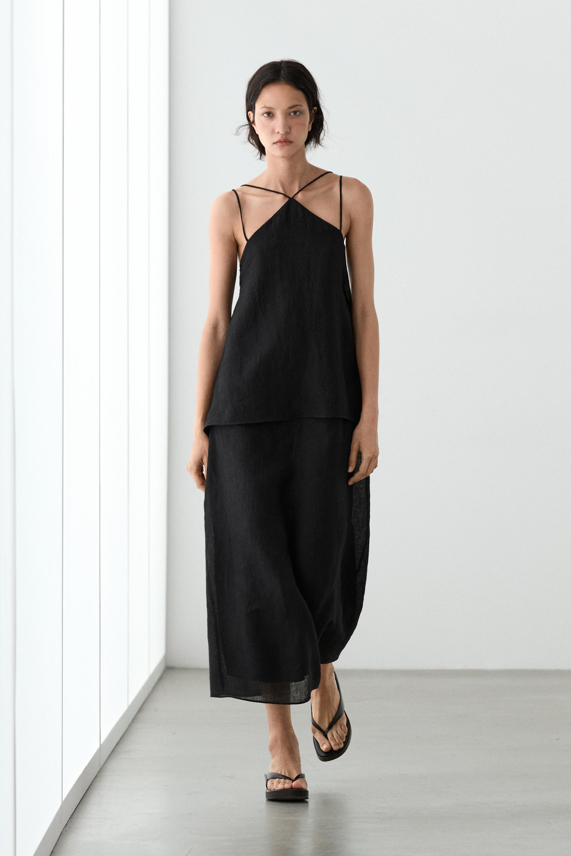 Flowing strappy 100% linen dress · Black · Dress | Massimo Dutti | Massimo Dutti UK