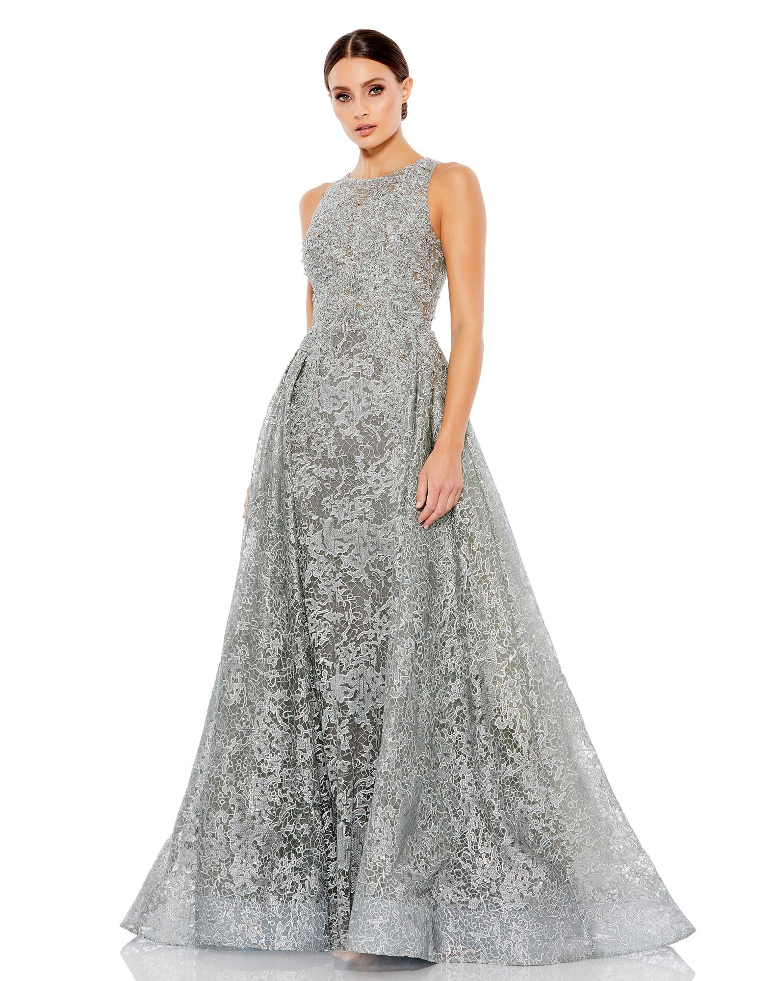 Embellished High Neck Sleeveless A-Line Gown | Mac Duggal