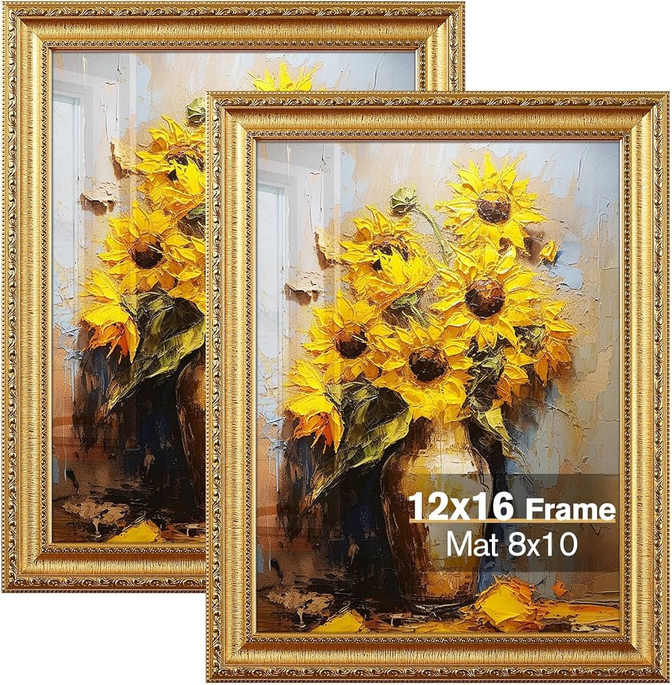12x16 Gold Picture Frame, Photo Frame for Wall or Tabletop Display, 2 Pack Ornate Vintage Picture... | Amazon (US)