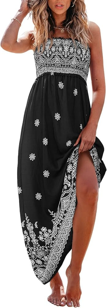 CUPSHE Women's Maxi Dress Ditsy Floral Smocked Summer Sundress Sleeveless Ruffled Spaghetti Strap... | Amazon (US)