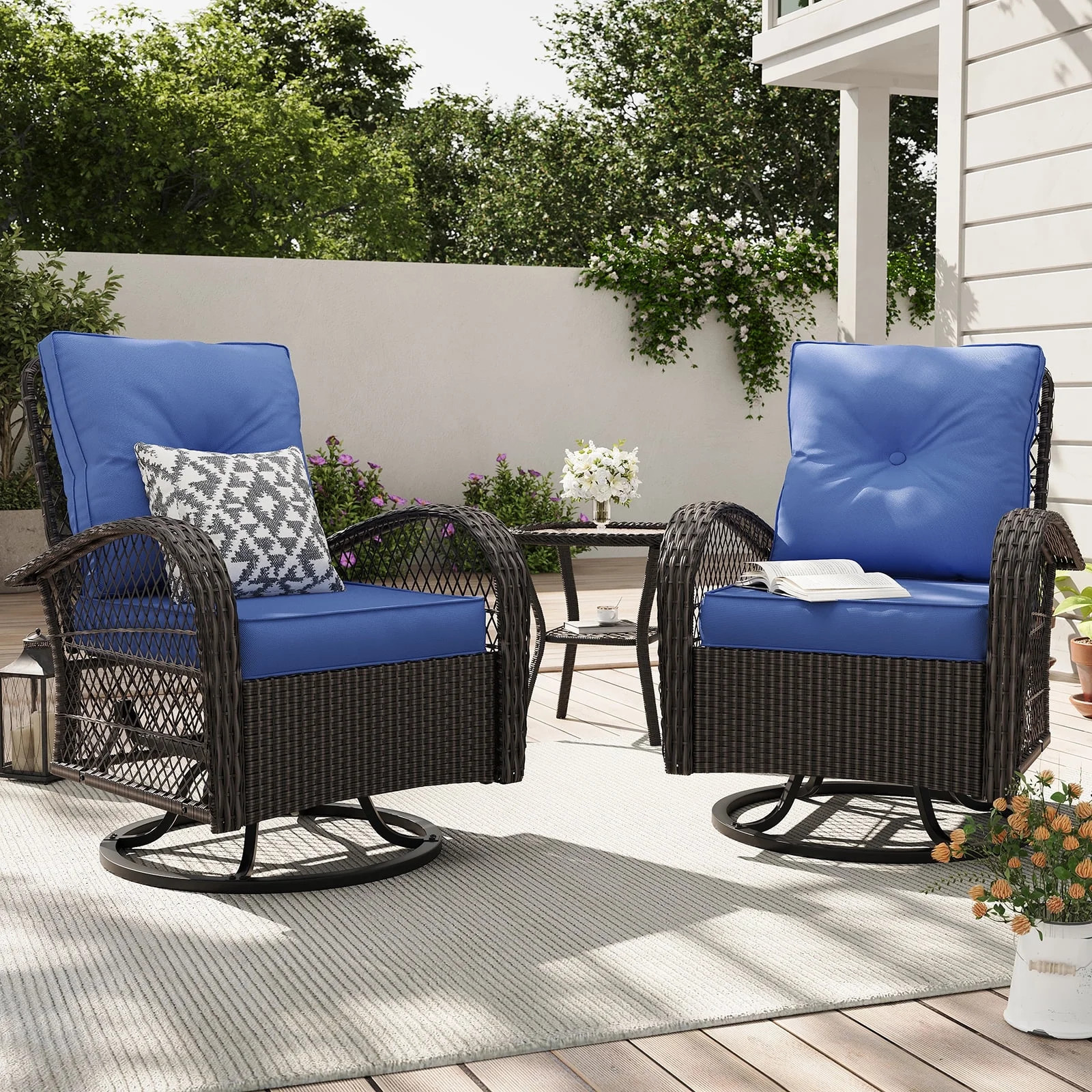 ELPOSUN 3 Pieces Patio Furniture Set, Outdoor Swivel Gliders Rocker, Wicker Patio Bistro Set with... | Walmart (US)